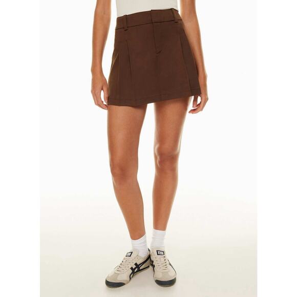 Aritzia Sunday Best Rider Short Mini Skirt Brown Academia Pleats Size 4 EUC - Picture 2 of 12